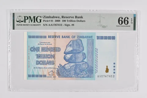 2008 Zimbabwe 100 Trillion Reserve Note Pick #91 PMG 66 EPQ PMG Graded