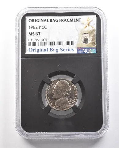 1982-P Jefferson Nickel Original Bag Fragment MS67 NGC *6119
