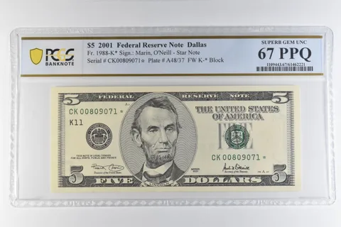 2001 $5 Dallas TX FRN Star Note Fr#1988-K* Superb Gem Unc 67 PPQ PCGS *6540