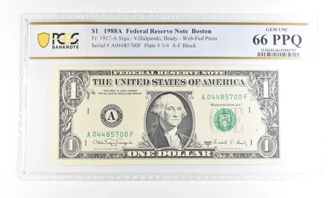 1988 A $1 Boston MA FRN Fr#1917-A Gem Unc 66 PPQ PCGS a2909