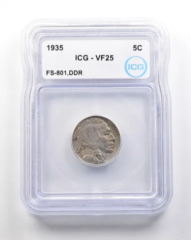 1935 Indian Head Buffalo Nickel Mint Error FS-801 DDR VF25 ICG *1670