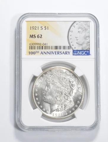 1921-S Morgan Silver Dollar MS62 NGC 100th 2021 San Francisco