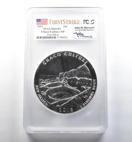 2012 5 Oz Silver ATB Quarter Chaco Culture Mercanti FS MS69 PL PCGS *3558