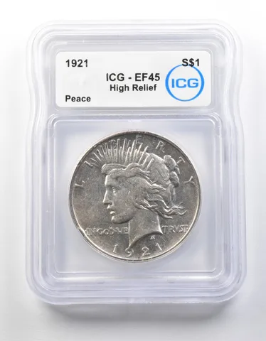 1921 Peace Silver Dollar High Relief EF45 ICG a8703