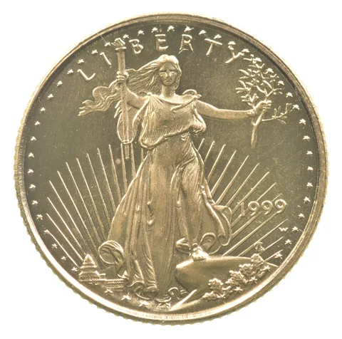 1999-W $5 Burnished Gold Eagle 1/10 Oz Gold * Unfinished Die Error *