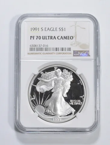 1991-S American Silver Eagle 1 Oz PF70 UCAM NGC Brown Label