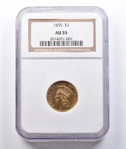1855 $3 Indian Princess Head Gold Three Dollars AU55 NGC *2935