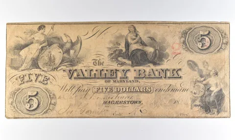 1800s $5 Hagerstown MD Valley Bank Obsolete Note *8315
