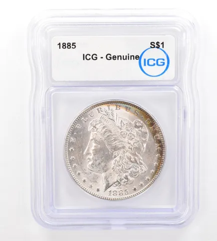 1885 Morgan Silver Dollar Genuine ICG Peripheral Tone *7372