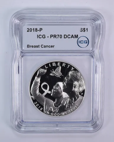 2018-P Breast Cancer Commemorative Silver Dollar PR70 DCAM ICG