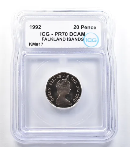 1992 Falkland Islands 20 Pence KM#17 PR70 DCAM ICG *7993