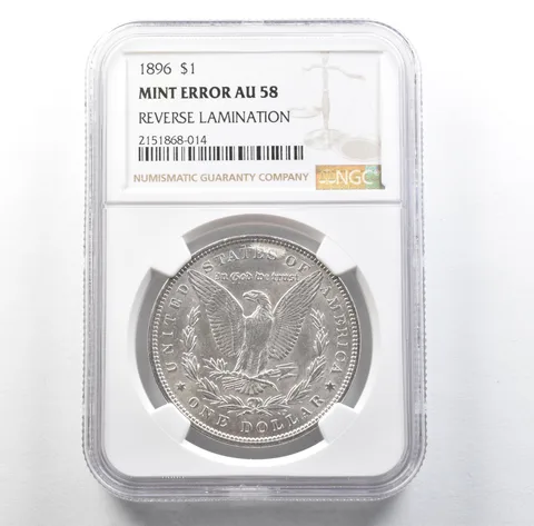 1896 Morgan Silver Dollar Mint Error Reverse Lamination AU58 NGC *3165