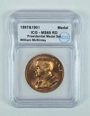 (1897 & 1901) Presidential Medal Set William McKinley MS69 RD ICG