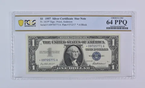 1957 $1 Silver Certificate Star Note Fr#1619* Choice Unc 64 PPQ PCGS *8080
