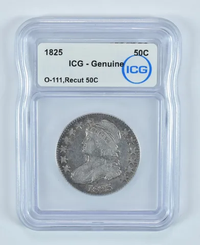 1825 Capped Bust Half Dollar O-111 Recut 50c Genuine ICG *9040