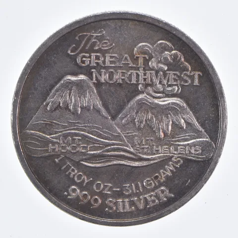 VINTAGE The Great Northwest Hood & St. Helens .999 Fine Silver 1 Oz Round *571