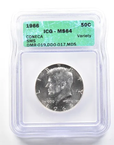 1966 Kennedy Half Dollar SMS Coneca Variety DMR-019, DDO 017 MDS MS64 ICG *2106