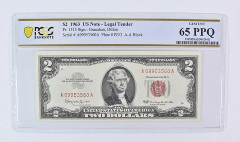 1963 $2 US Legal Tender Fr#1513 Gem Unc 65 PPQ PCGS