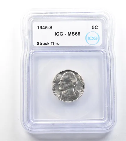1945-S Jefferson Nickel Struck Thru MS66 ICG a1876