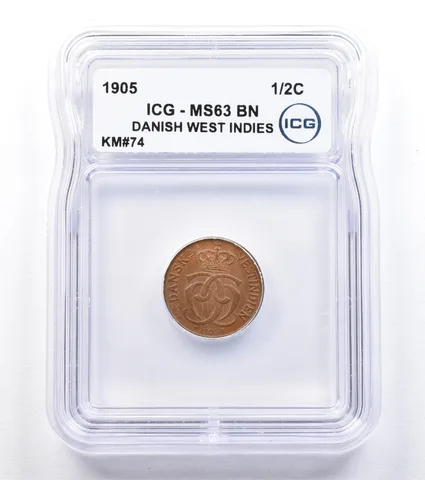 1905 Danish West Indies 1/2 Cent KM#74 MS63 BN ICG *1791