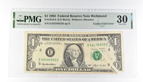PMG 30 VF $1 1993 FRN Richmond Fr#1918-E Gutter Fold Error a3190