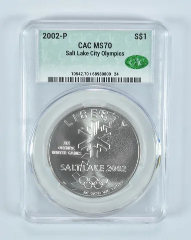 2002-P Winter Olympics Commemorative Silver Dollar MS70 CAC CACg