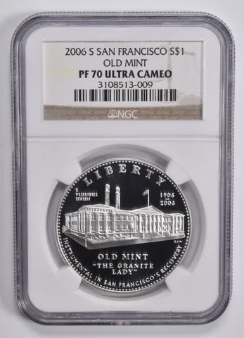 2006-S San Francisco Old Mint Commemorative $1 PF70 NGC UCAM Brown Lbl