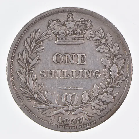 Better Date - 1837 Great Britain 1 Shilling World Coin- Silver *382