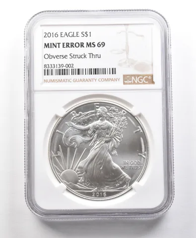 2016 American Silver Eagle Mint Error Obverse Struck Thru MS *5657
