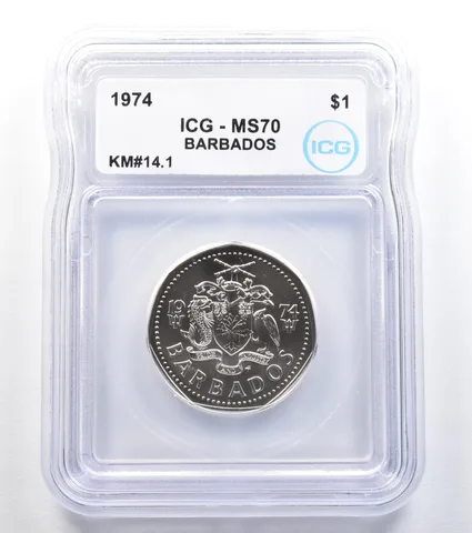 1974 Barbados 1 Dollar KM#14.1 MS70 ICG *8013