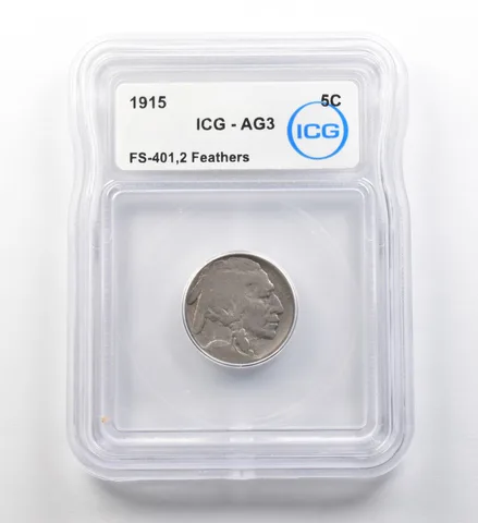 1915 Indian Head Buffalo Nickel FS-401 2 Feathers AG3 ICG ERROR *8190