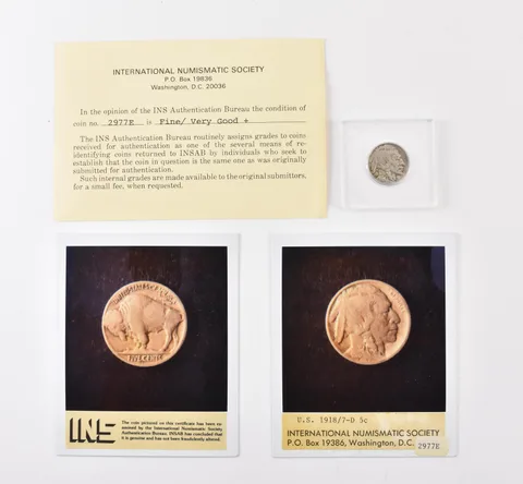 1918/7-D Indian Head Buffalo Nickel W/ CoA *6402