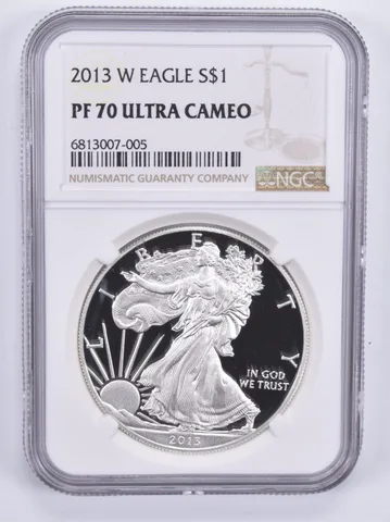 2013-W American Silver Eagle 1 Oz PF70 UCAM NGC Brown Label