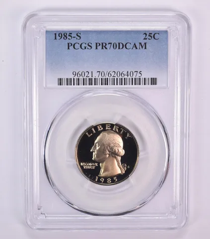 1985-S Washington Quarter PR70 DCAM PCGS Blue Label