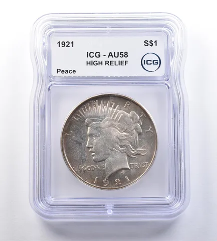 1921 Peace Silver Dollar High Relief AU58 ICG a9179