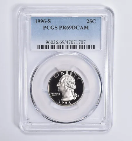 1996-S Washington Quarter 25c PR69 DCAM PCGS Blue Lbl