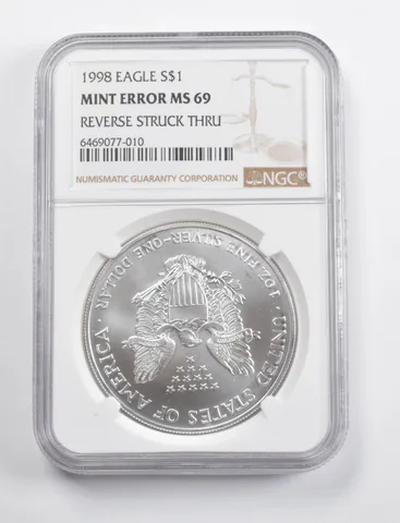 Mint Error MS69 1998 American Silver Eagle REV Struck Thru NGC *3435