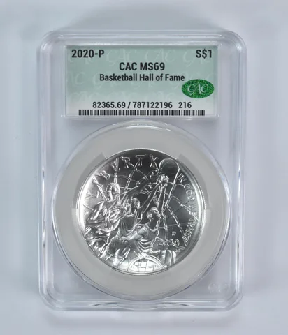 2020-P Basketball Hall Of Fame Commemorative Silver Dollar MS69 CAC CACg
