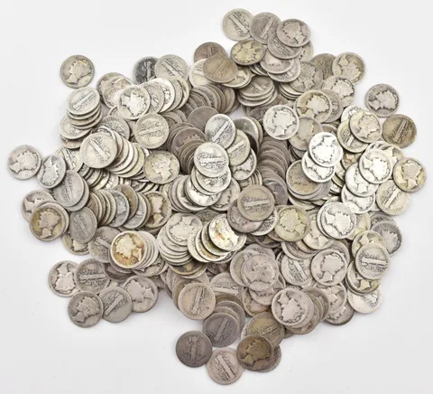 1916-S Mercury 90% Silver Dime Roll Lot of 50 PCS $5 Face