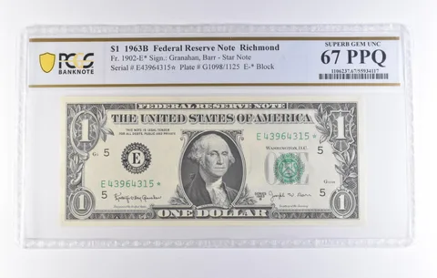1963 B $1 Richmond VA FRN Star Note Fr#1902-E* Superb Gem Unc 67 PPQ PCGS *8285