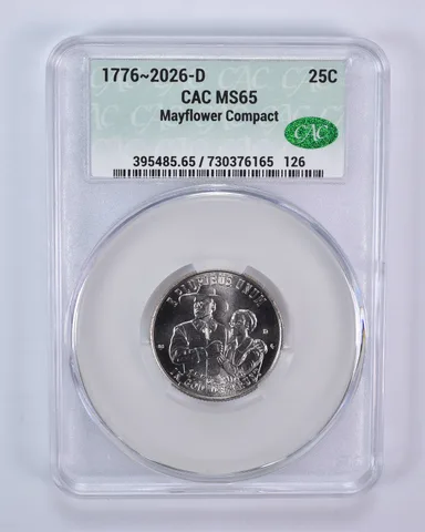 2026-D Mayflower Compact Quarter MS65 CAC CACg