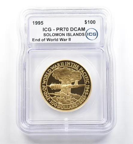 1995 Solomon Islands 100 Dollars Gold End Of World War II PR70 DCAM ICG *6477