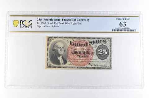 US Fractional Currency 4th Issue 25 Cents Fr#1307 Small Red Seal 63 PCGS *2352