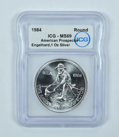 1984 Engelhard American Prospector 1 Troy Oz Silver Round MS69 ICG