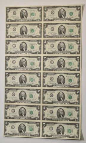Lot (16) 1976 $2 Dallas TX FRN Star Note Green Seal Uncut Sheet Star *5914