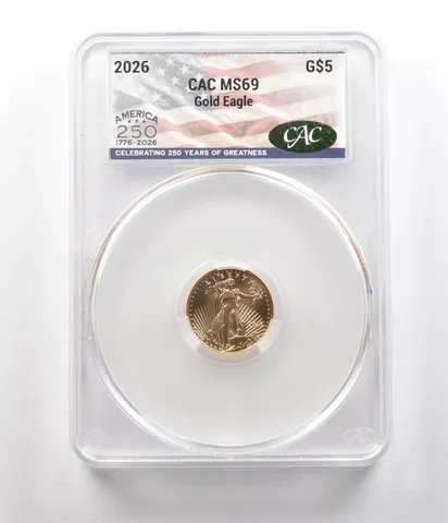 2026 $5 American Gold Eagle 1/10 Oz Gold MS69 CAC CACg *2627