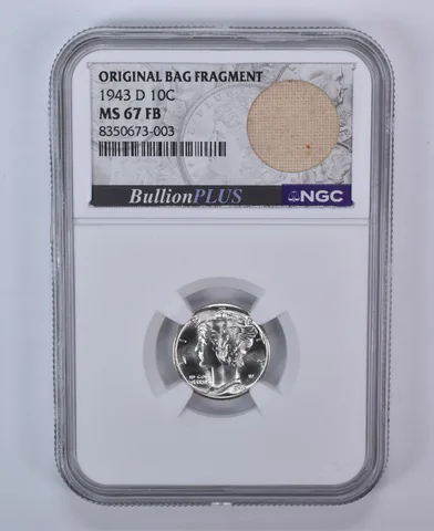 1943-D Mercury Dime Original Bag Fragment MS67 FB NGC