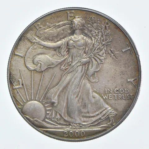 Beautiful Toned - 2000 American Silver Eagle 1 Troy Oz .999 Fine Silver *953