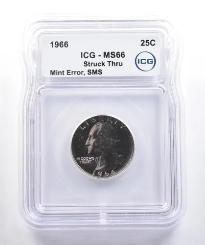 1966 Washington Quarter SMS Mint Error Struck Thru MS66 ICG *4271