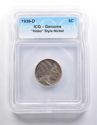 1936-D Indian Head Buffalo Nickel "Hobo" Style Genuine ICG *6582